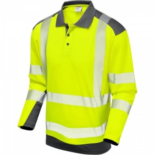 Leo Workwear P15-Y/GY Wringcliff EcoViz Coolviz Plus Sleeved Polo Shirt Yellow / Grey